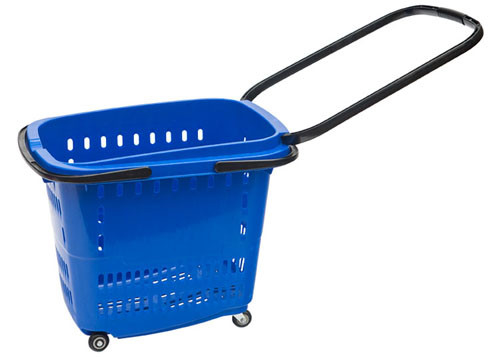 China La cesta de compras azul 55L con las ruedas para el ultramarinos, 4 rueda cestas de compras con las manijas proveedor